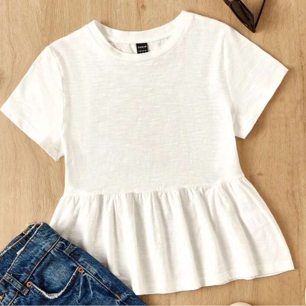 Cute White Short Sleeve Peplum Top